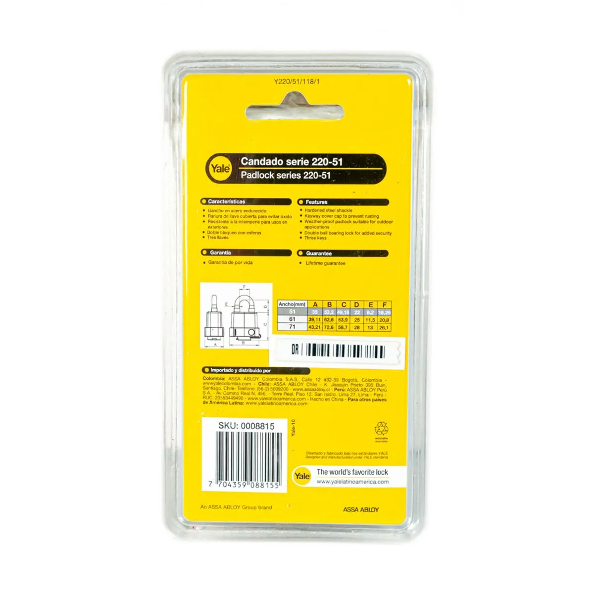 Candado encauchetado 220/51 51mm Yale 8815 - Imagen 2
